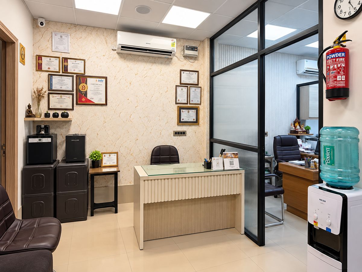 Reception desk at Dr. Pranay's Dental Clinic in Sector 52, Noida